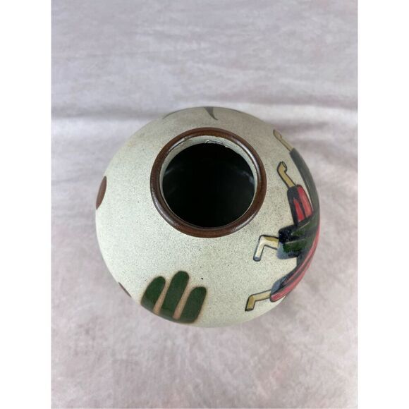 Tonala Pottery Vase Peppers Cactus Hand Painted Signed Mexico Boho Western - Picture 7 of 10